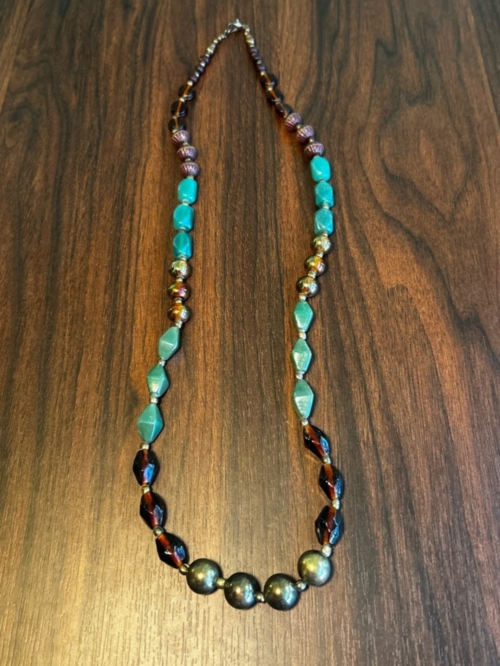 Artisan Earth Tones Beaded Necklace in Brown & Turquoise Like New